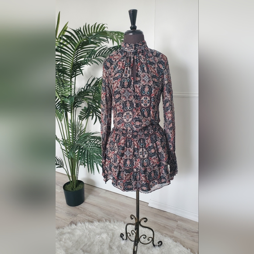 Ramy Brook Printed Collin Button Down Silk Blend Mini Dress Sz XS